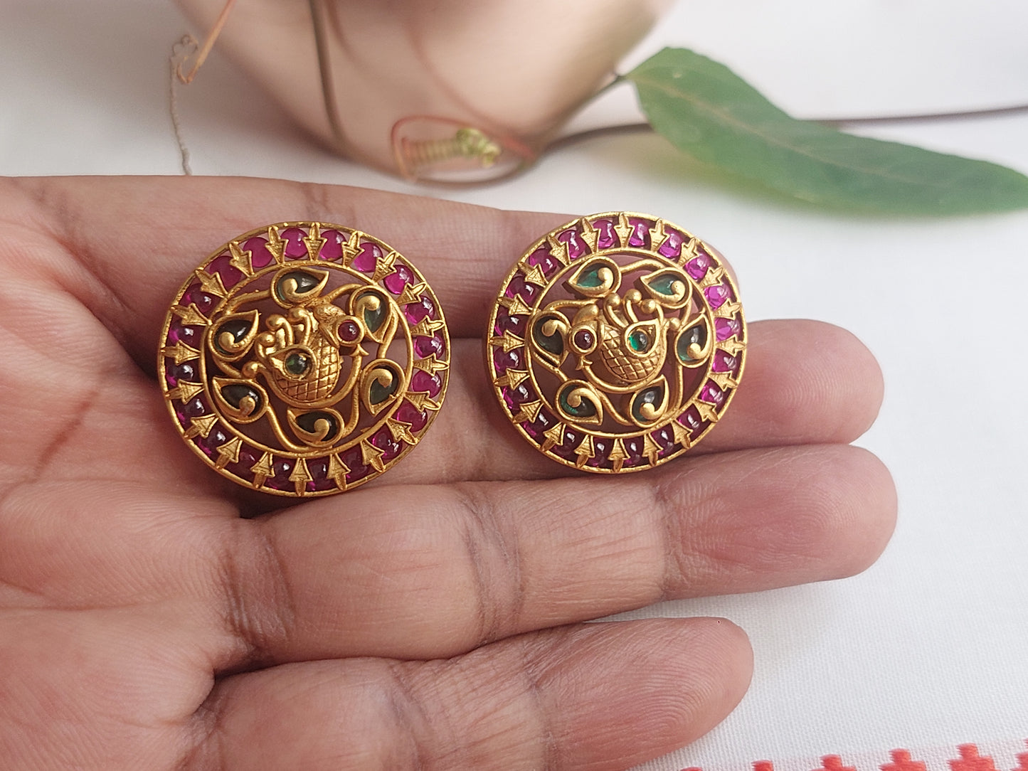 Medium Sized Round Shaped Kempu Studs