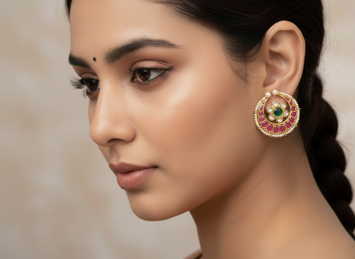 Delicate crescent moon shaped Kempu Studs