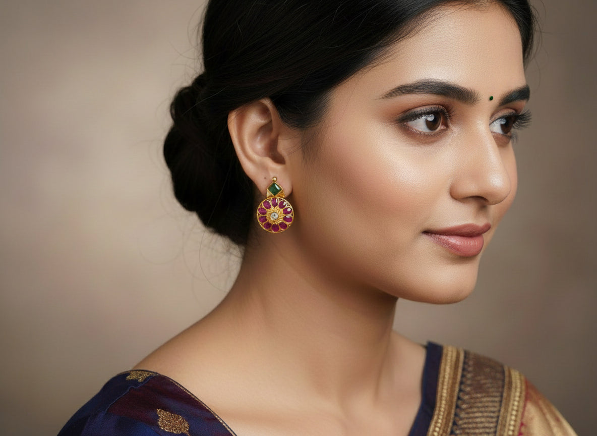 Kempu Studs In Pink & Green