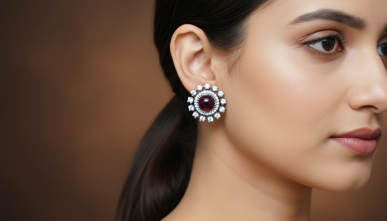 Round studs in Red and white stones