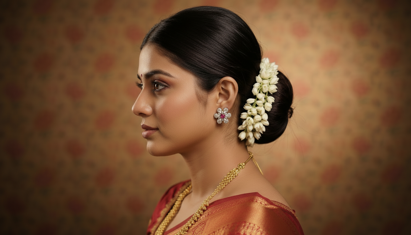 Floral studs in Red and white stones