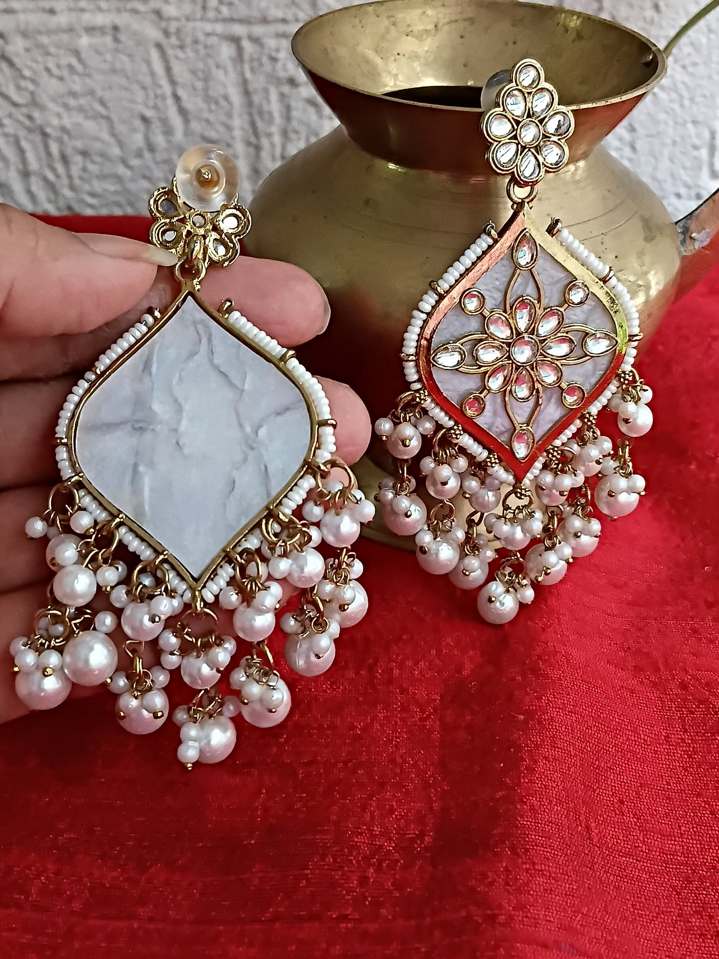 White Pearl & Kundan earrings