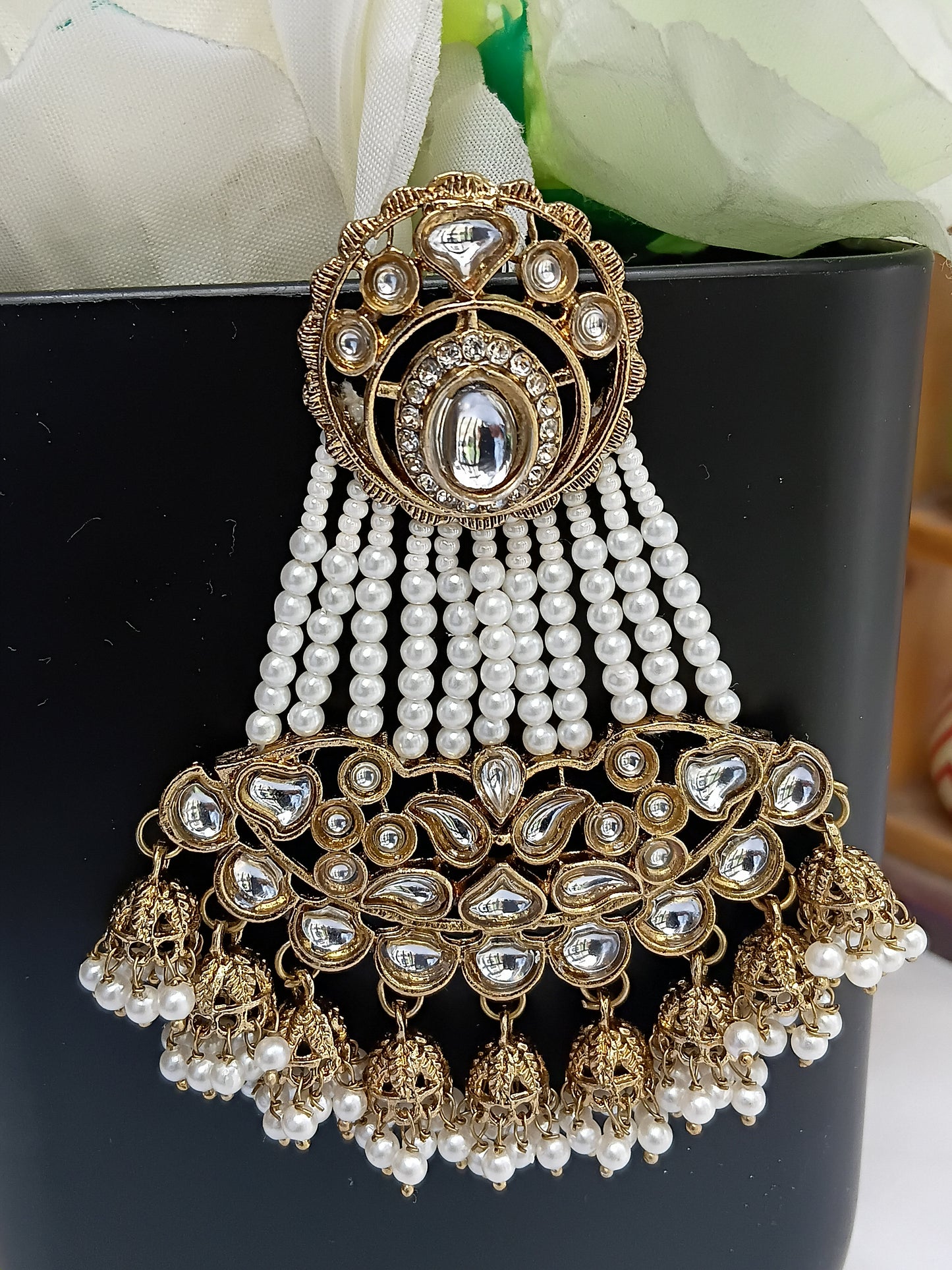 Noorjahan Chandbalis in Pearls & Kundans