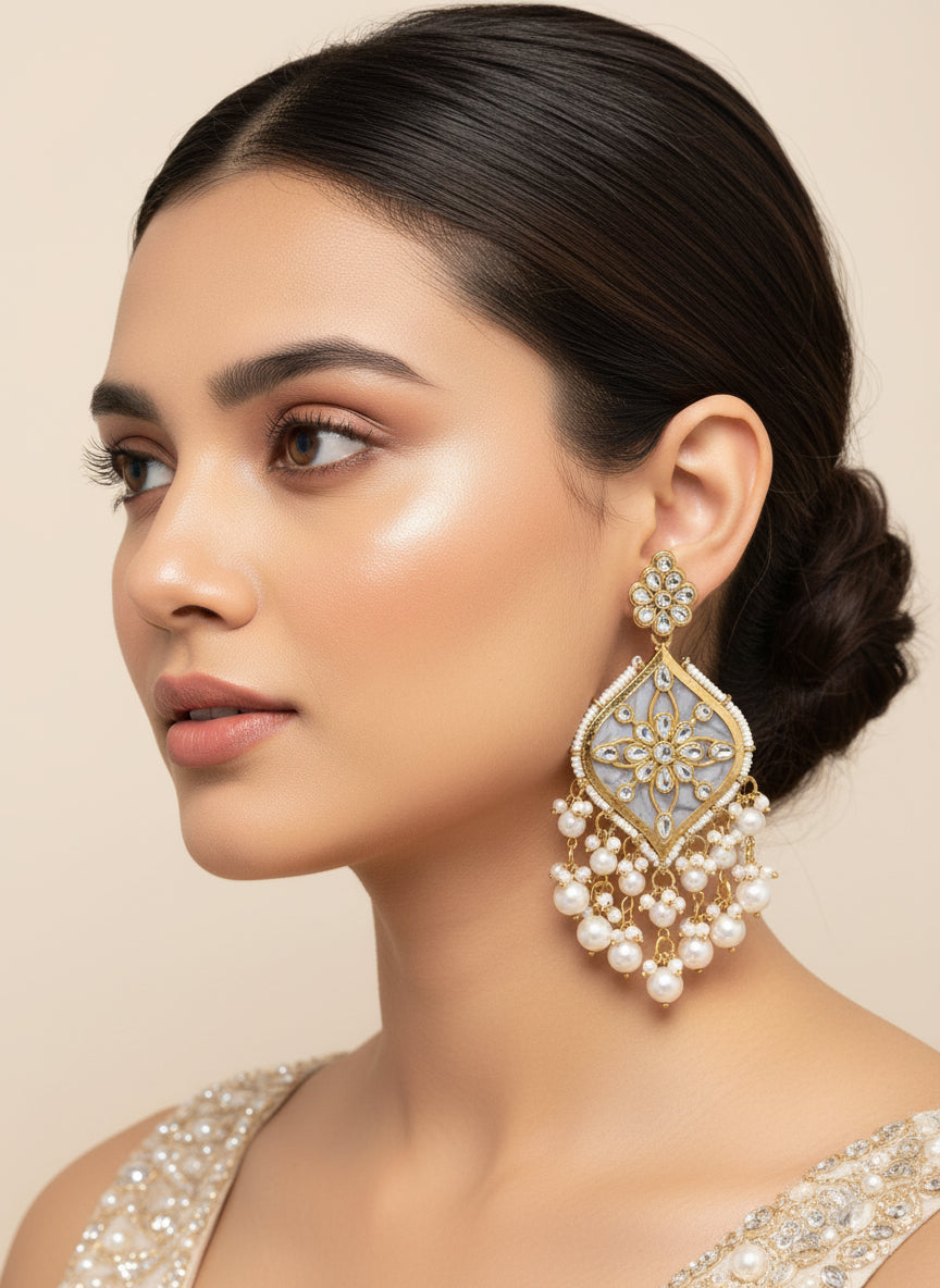 White Pearl & Kundan earrings