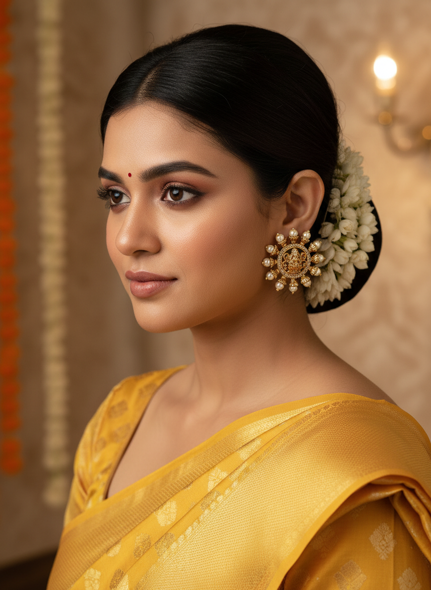 Antique Lakshmi Pearl Stud Earrings