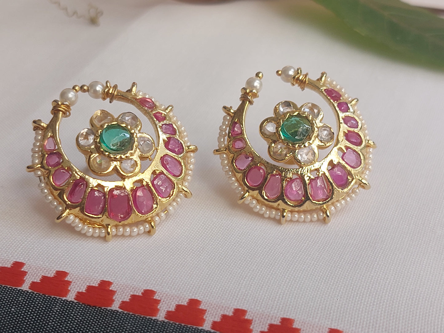 Delicate crescent moon shaped Kempu Studs