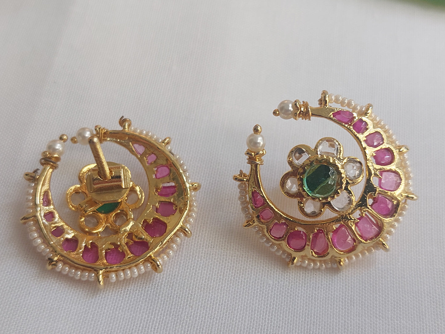 Delicate crescent moon shaped Kempu Studs