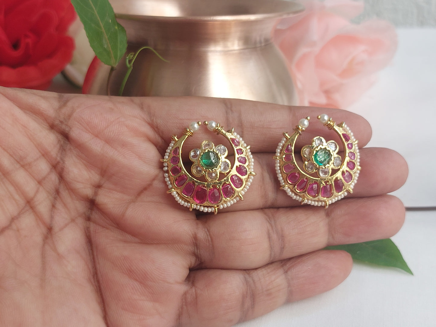 Delicate crescent moon shaped Kempu Studs