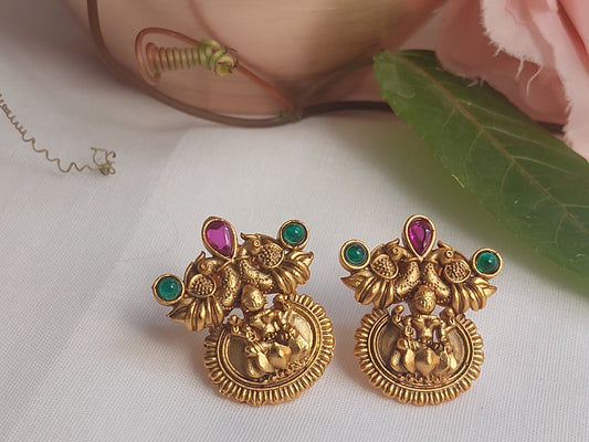 Lakshmi Devi studs in antique gold