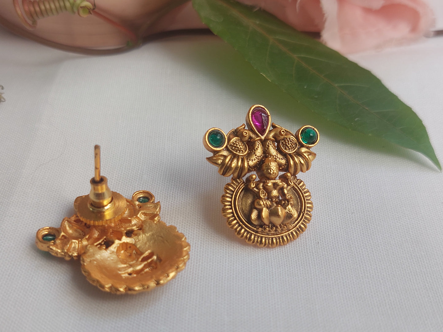Lakshmi Devi studs in antique gold