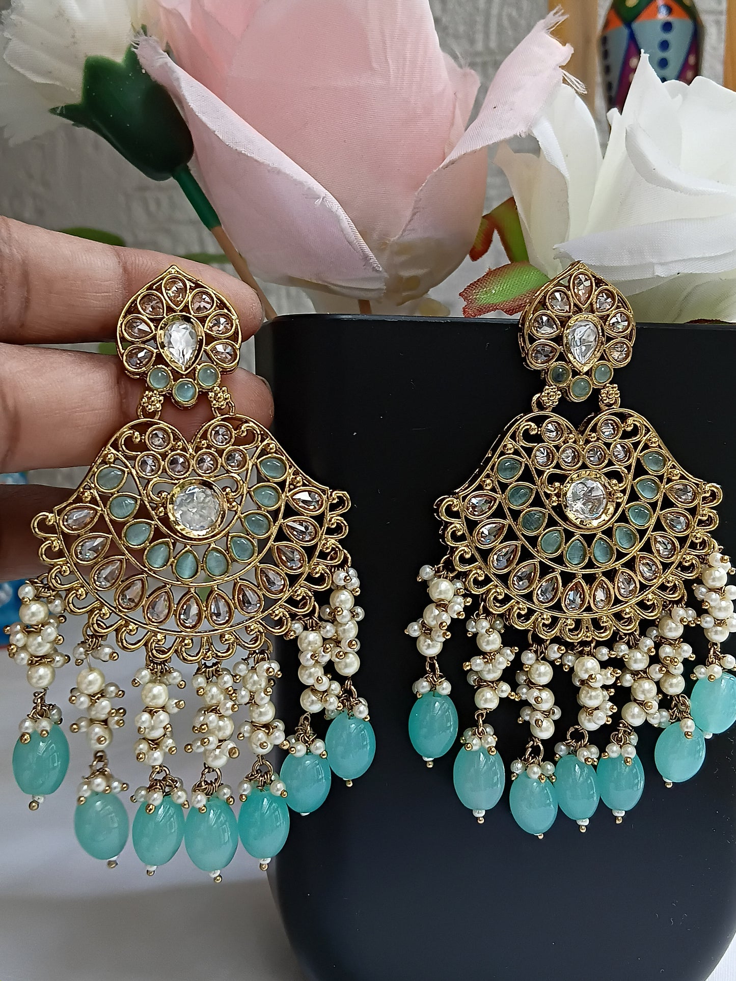 Festive danglers in Pearls, Kundans & Beads