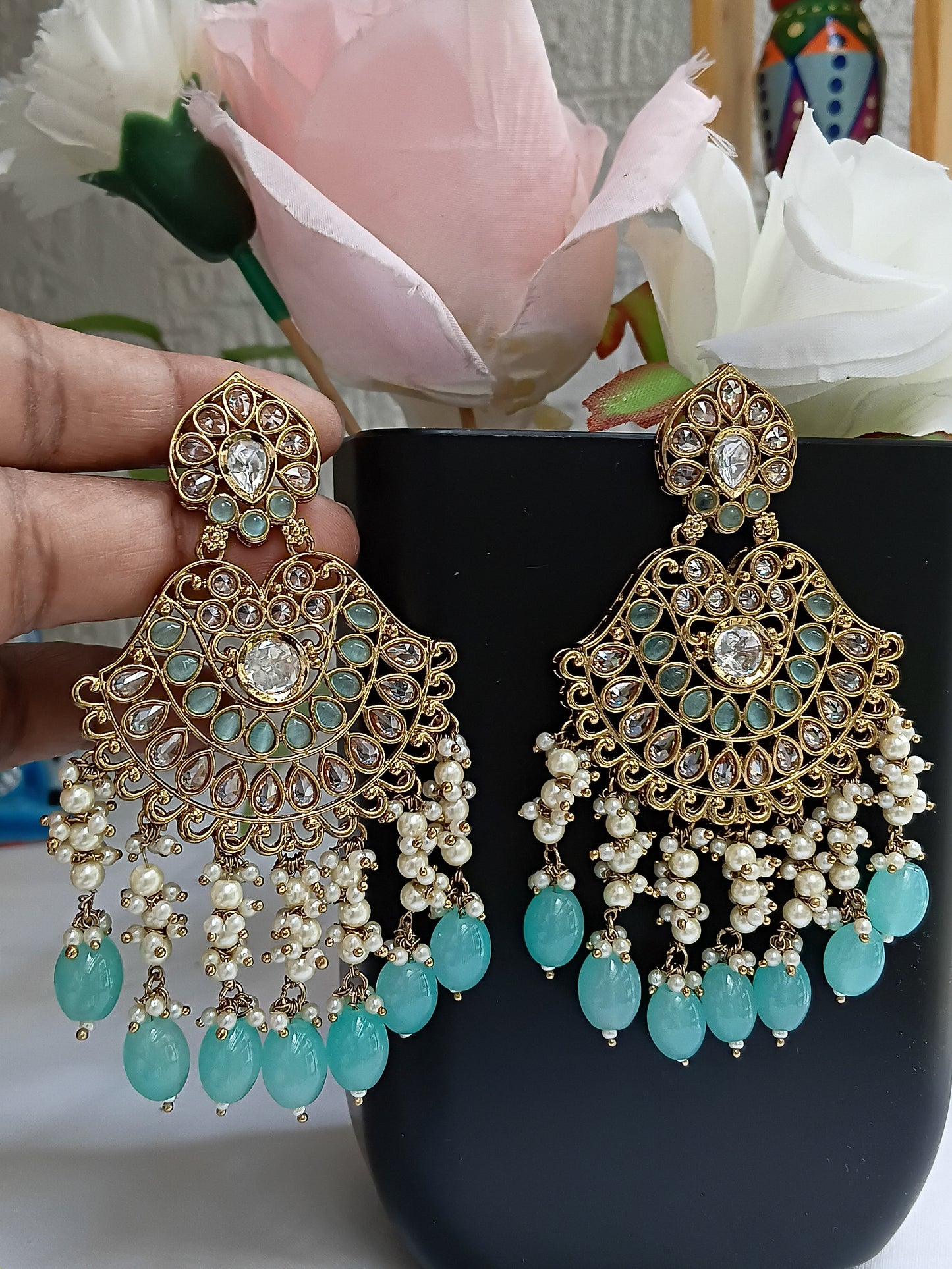 Festive danglers in Pearls, Kundans & Beads