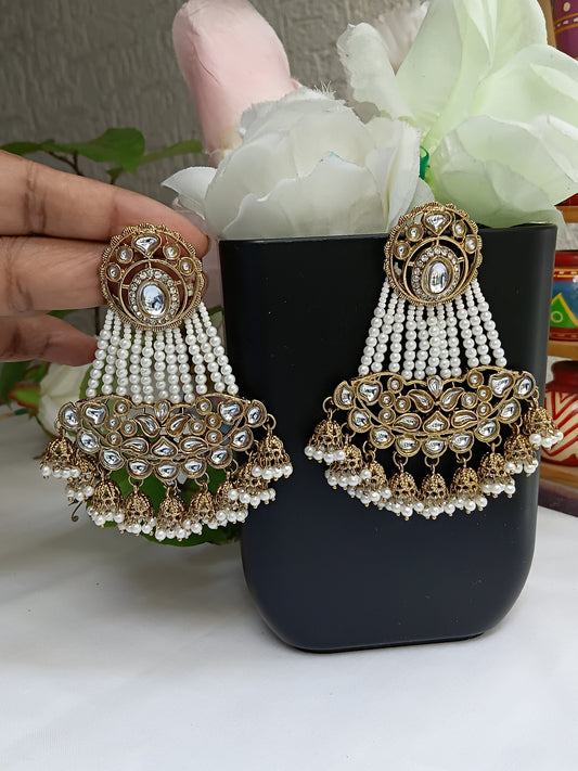 Noorjahan Chandbalis in Pearls & Kundans