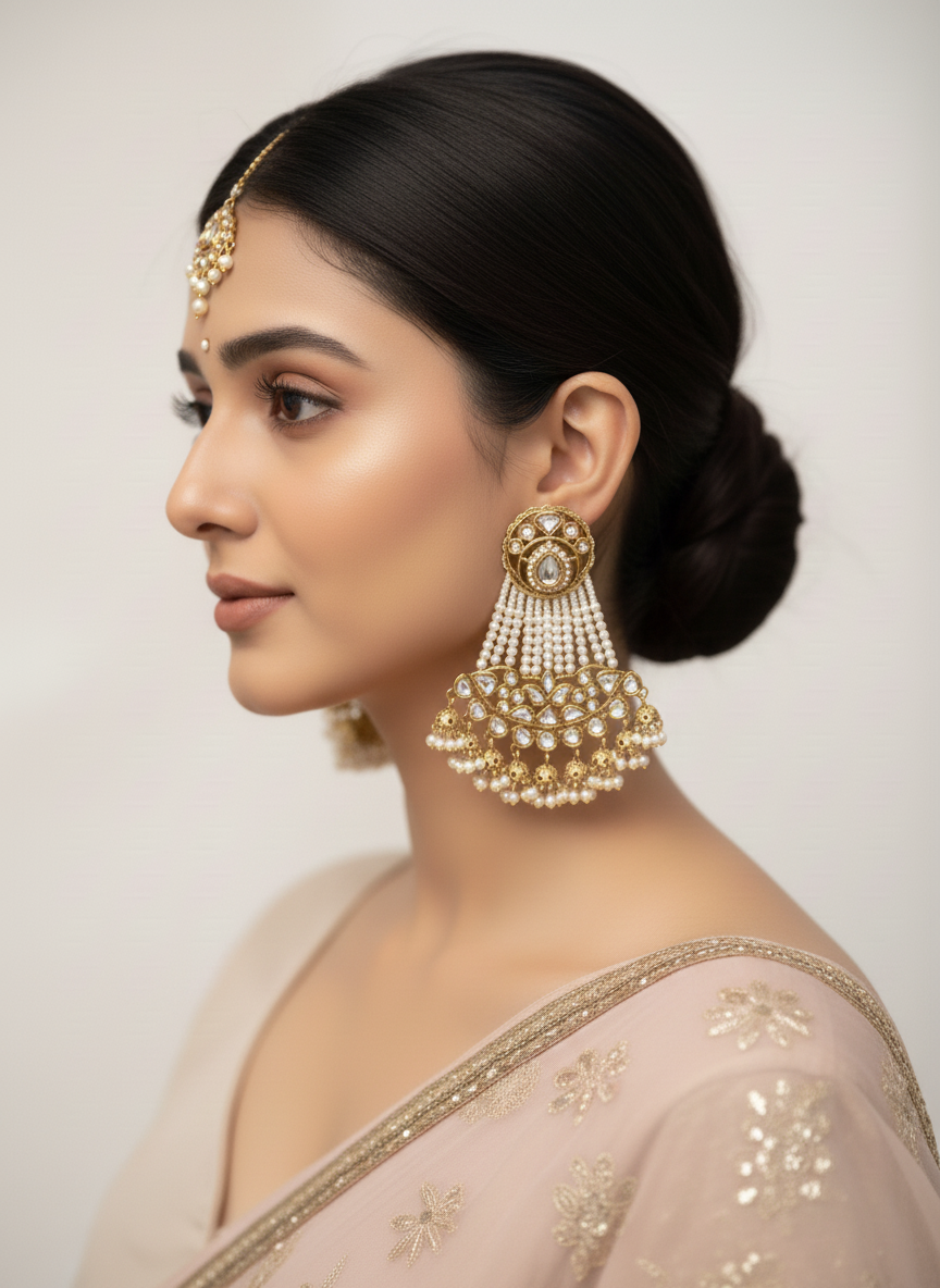 Noorjahan Chandbalis in Pearls & Kundans