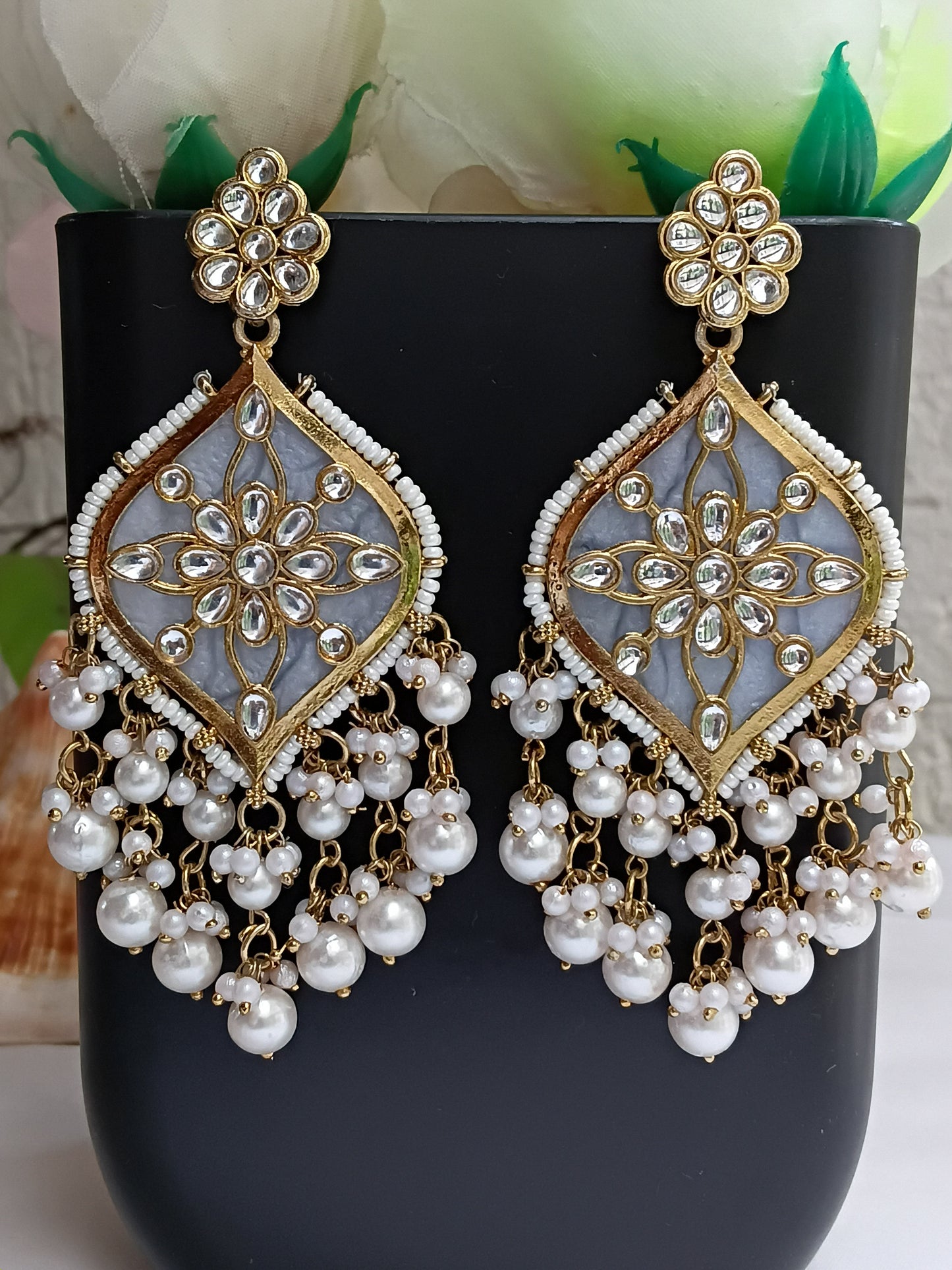 White Pearl & Kundan earrings