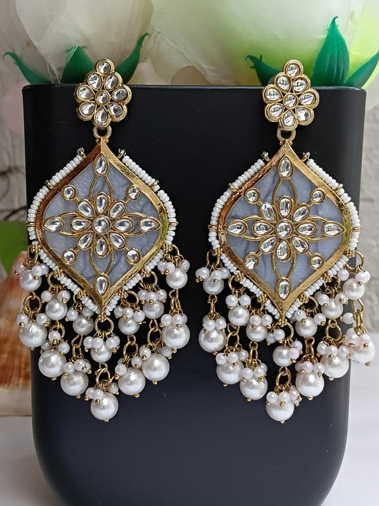 White Pearl & Kundan earrings