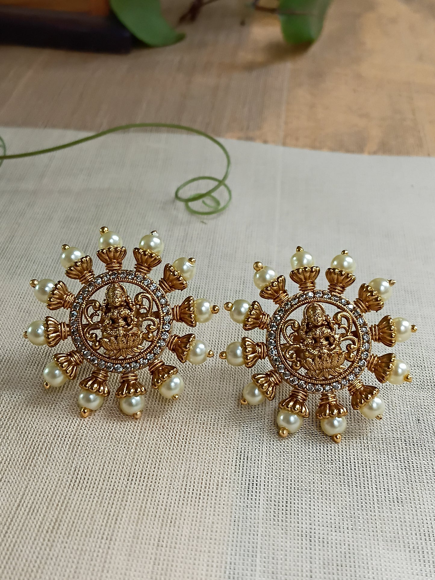 Antique Lakshmi Pearl Stud Earrings