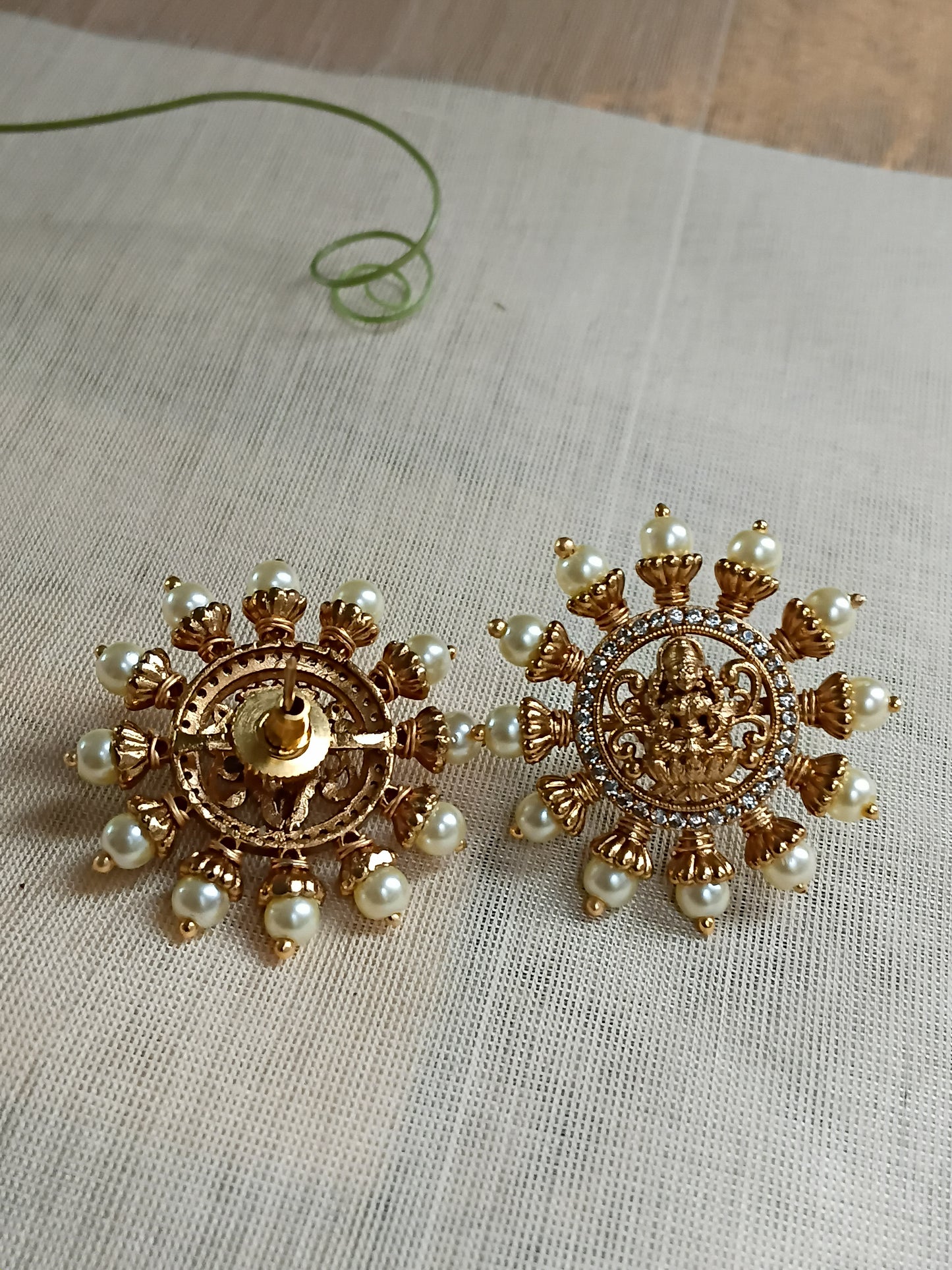 Antique Lakshmi Pearl Stud Earrings