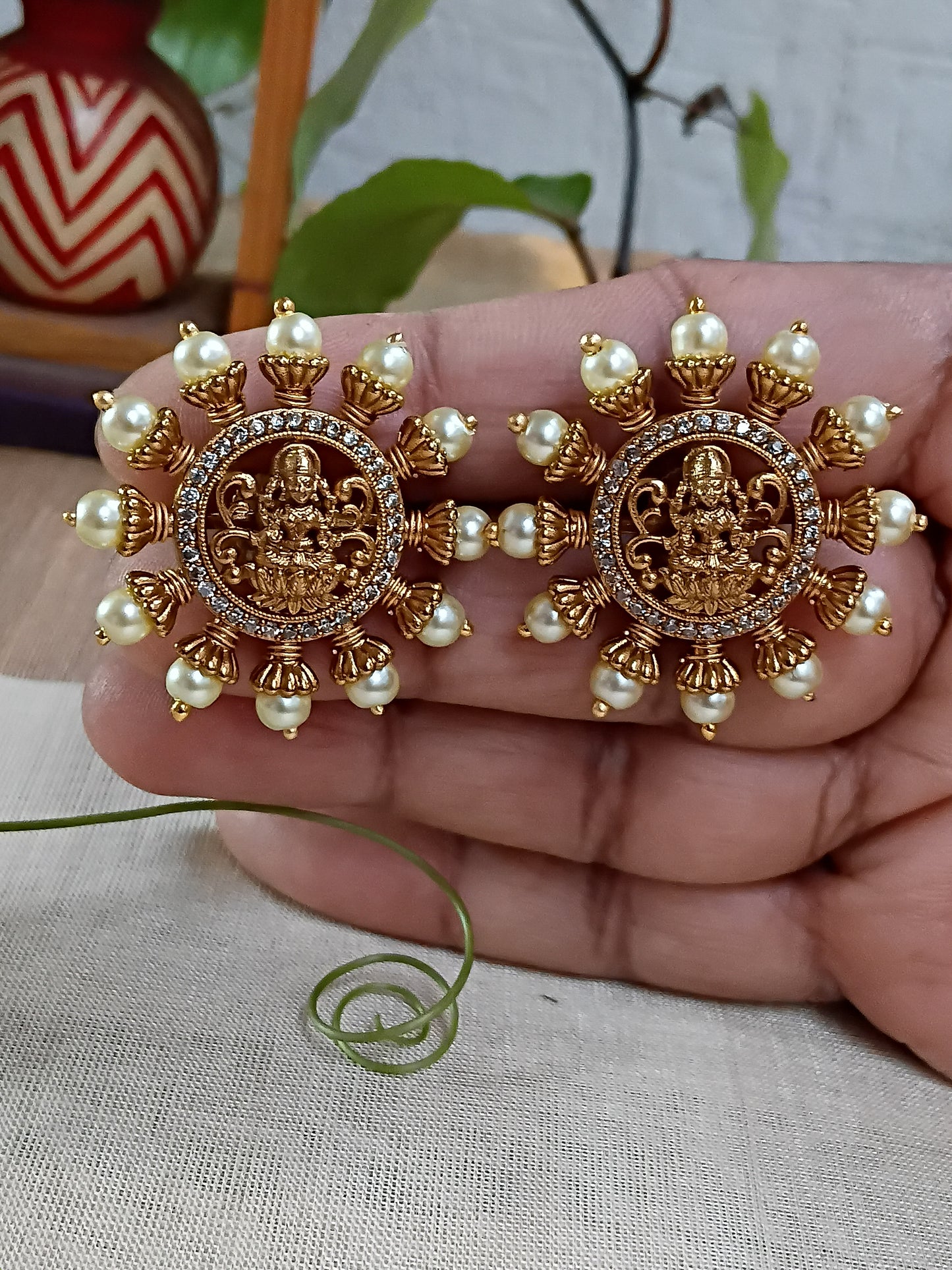 Antique Lakshmi Pearl Stud Earrings
