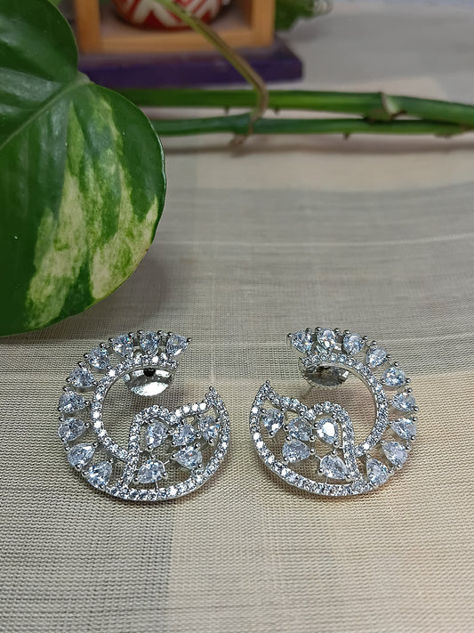 Silver Swirl Crystal Stud Earrings