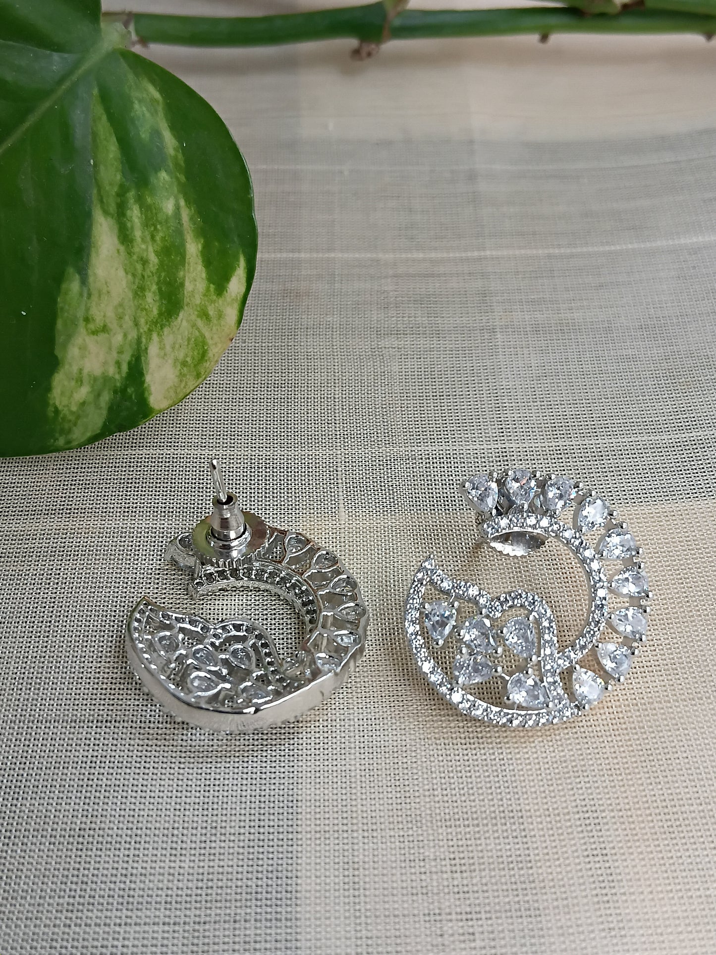 Silver Swirl Crystal Stud Earrings