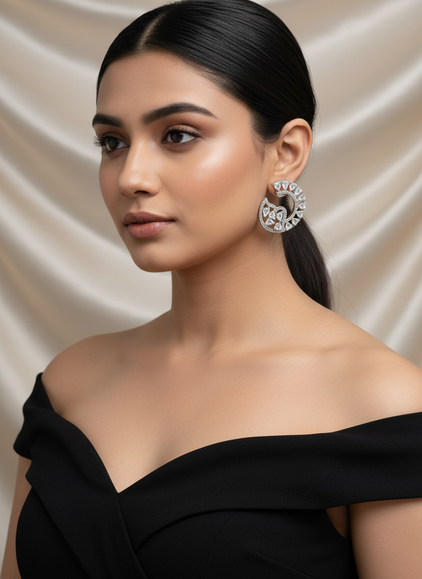 Silver Swirl Crystal Stud Earrings